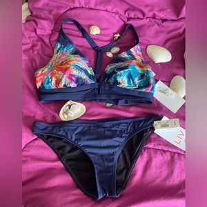 Multi color bra and bottom navy blue two piece bikini . Brand new with tag